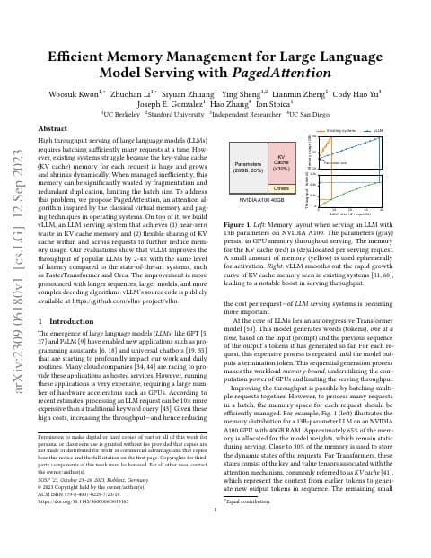 Cover of Efficient Memory Management for LLM Serving with PagedAttention